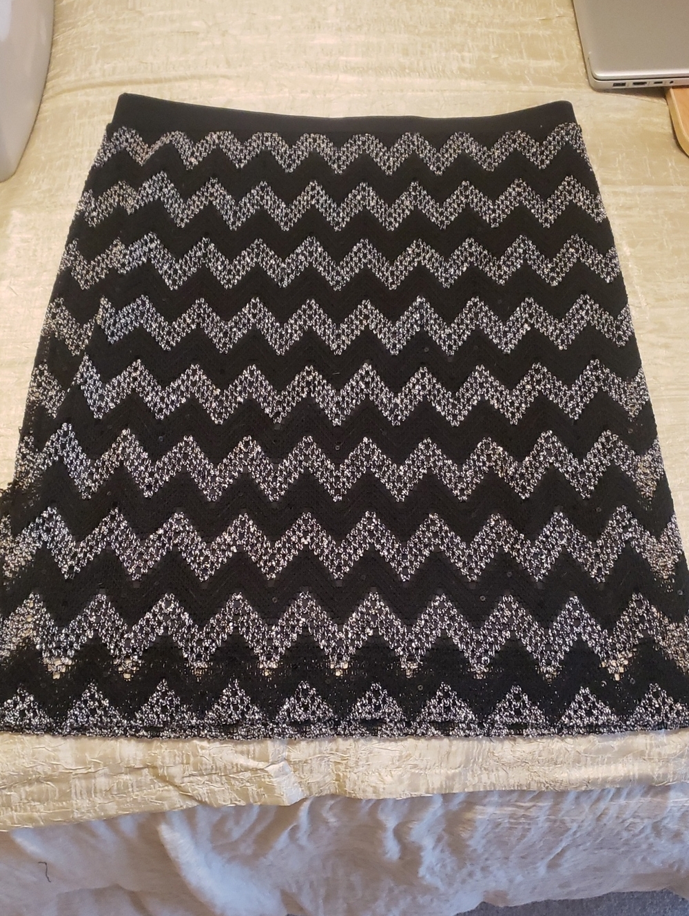 Sunny Leigh Black and White Chevron Knit Pencil Skirt